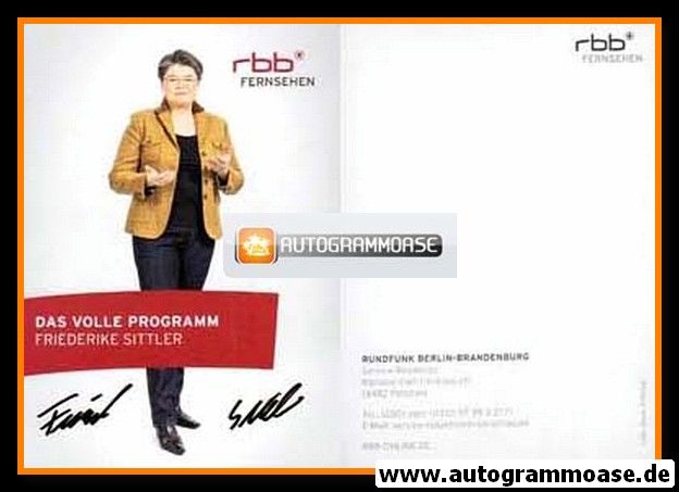 Autogramm TV | RBB | Friederike SITTLER | 2010er (Portrait Color) 2