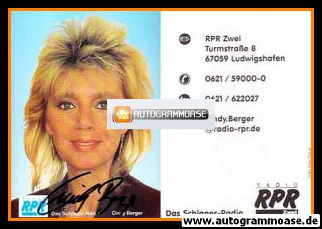 Autogramm Radio | RPR Zwei | Cindy BERGER | 2000er (Portrait Color)
