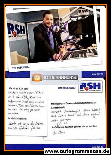 Autogramm Radio | R.SH | Tim KOSCHWITZ | 2010er (Portrait Color)