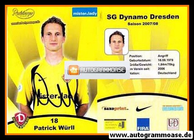 Autogramm Fussball | Dynamo Dresden | 2007 | Patrick WÜRLL