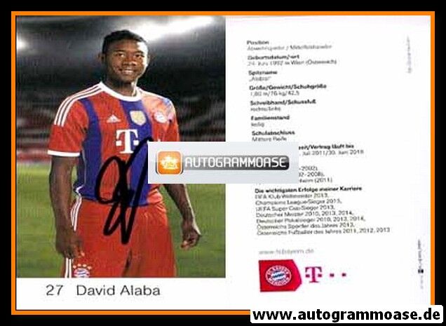 Autogramm Fussball | FC Bayern München | 2014 | David ALABA