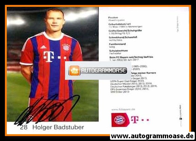 Autogramm Fussball | FC Bayern München | 2014 | Holger BADSTUBER