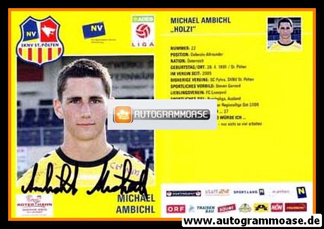 Autogramm Fussball | SKN St. Pölten | 2008 | Michael AMBICHL