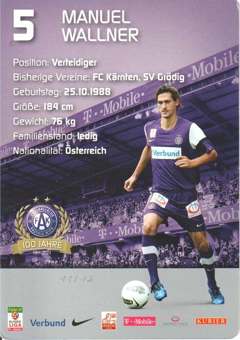 Autogramm Fussball | FK Austria Wien | 2011 | Manuel WALLNER