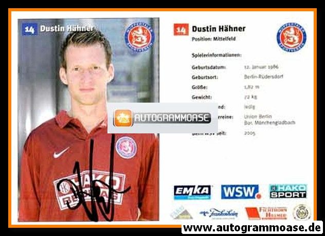 Autogramm Fussball | Wuppertaler SV | 2006 | Dustin HÄHNER