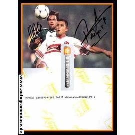 Autogramme Fussball | DFB / Türkei | 1998 Foto | Ulf KIRSTEN + Fatih AKYEL (Spielszene Color)