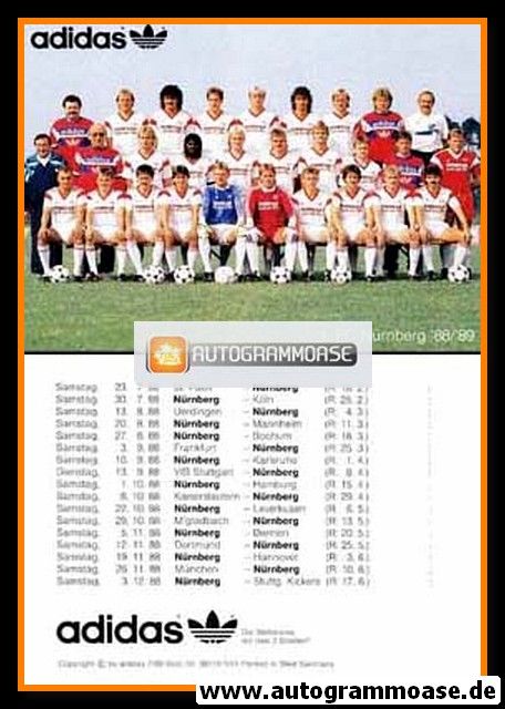 Mannschaftskarte Fussball | 1. FC Nürnberg | 1988 Adidas