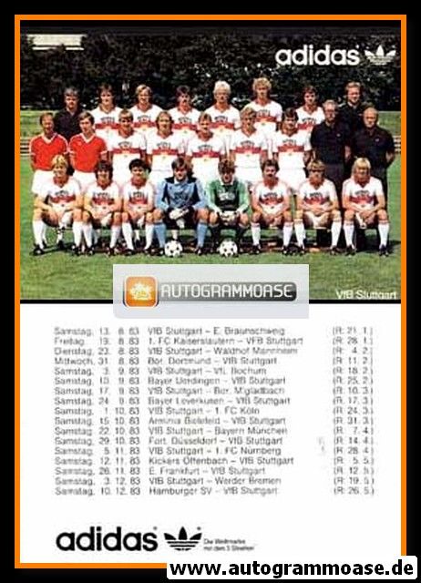 Mannschaftskarte Fussball | VfB Stuttgart | 1983 Adidas