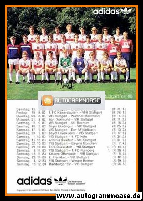 Mannschaftskarte Fussball | VfB Stuttgart | 1987 Adidas