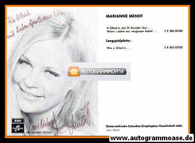 Autogramm Schlager | Marianne MENDT | 1970 "Wie A Glock´n" (Portrait SW) EMI