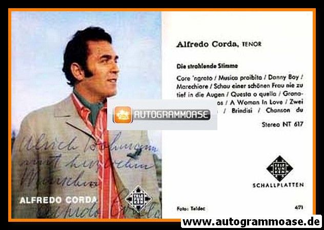 Autogramm Klassik | Alfredo CORDA | 1965 "Strahlende Stimme" (Portrait Color) Telefunken
