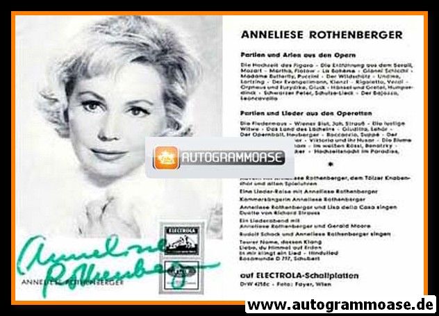 Autogramm Klassik | Anneliese ROTHENBERGER | 1970er (Portrait SW EMI) Diskografie