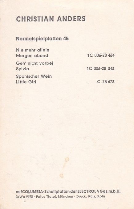 Autogramm Schlager | Christian ANDERS | 1970 "Nie Mehr Allein" (Portrait SW EMI)