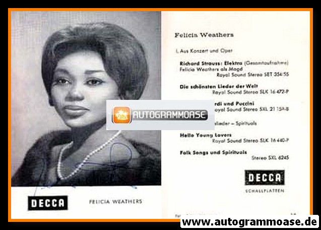 Autogramm Klassik (USA) | Felicia WEATHERS | 1970er (Portrait SW) Decca