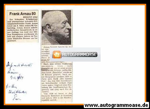 Autograph Literatur | Frank ARNAU | 1974