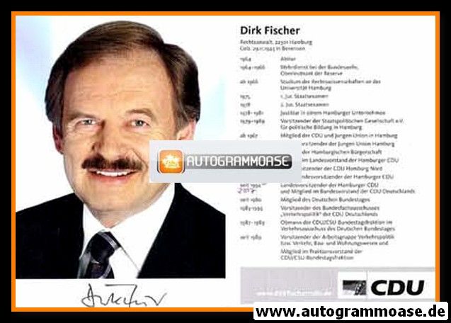 Autogramm Politik | CDU | Dirk FISCHER | 1990er (Lebenslauf)