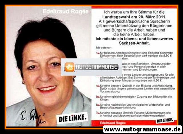 Autogramm Politik | LINKE | Edeltraud ROGEE | 2011 (Landtagswahl)