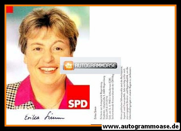 Autogramm Politik | SPD | Erika SIMM | 1990er (Portrait Color)