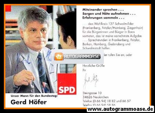 Autogramm Politik | SPD | Gerd HÖFER | 1990er (Wahlkreis 127 Mini)