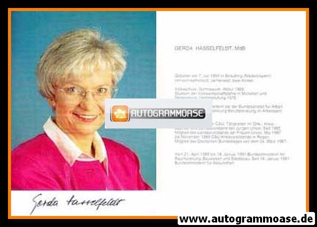 Autogramm Politik | CSU | Gerda HASSELFELDT | 1990er (Lebenslauf)