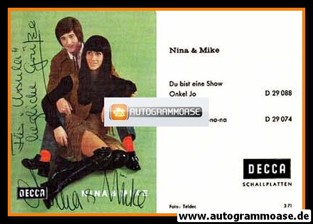 Autogramme Schlager | NINA & MIKE | 1970 "Du Bist Eine Show" (Decca)