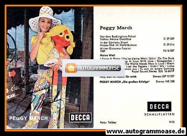 Autogramm Schlager | Peggy MARCH | 1970 Druck "Buckingham-Palast" (Decca)