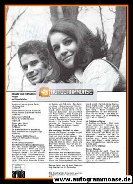 Autogramme Schlager | Renate + Werner LEISMANN | 1969 "Komm An Meine Grüne Seite" (Ariola) SW