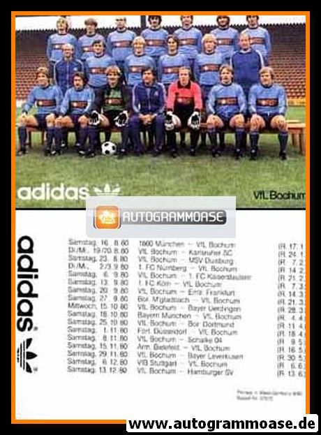 Mannschaftskarte Fussball | VfL Bochum | 1980 Adidas