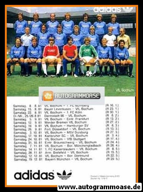 Mannschaftskarte Fussball | VfL Bochum | 1981 Adidas