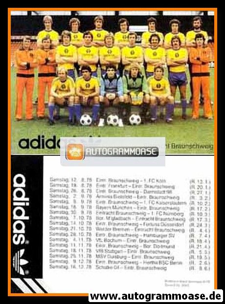 Mannschaftskarte Fussball | Eintracht Braunschweig | 1978 Adidas