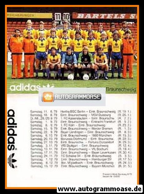Mannschaftskarte Fussball | Eintracht Braunschweig | 1979 Adidas