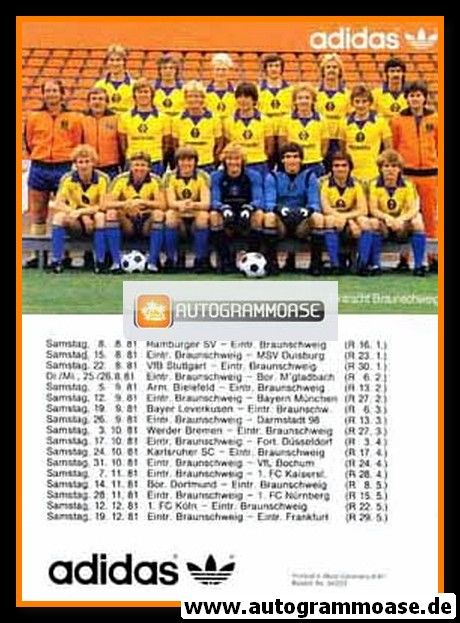 Mannschaftskarte Fussball | Eintracht Braunschweig | 1981 Adidas
