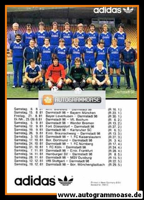 Mannschaftskarte Fussball | SV Darmstadt 98 | 1981 Adidas