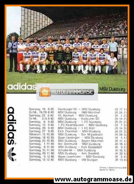 Mannschaftskarte Fussball | MSV Duisburg | 1980 Adidas