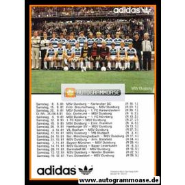 Mannschaftskarte Fussball | MSV Duisburg | 1981 Adidas