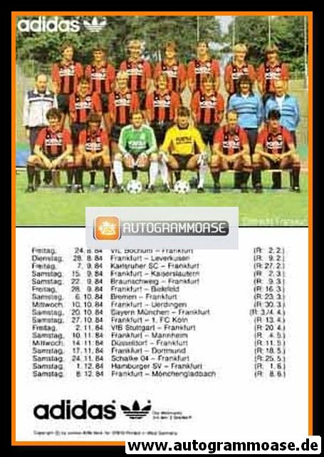 Mannschaftskarte Fussball | Eintracht Frankfurt | 1984 Adidas