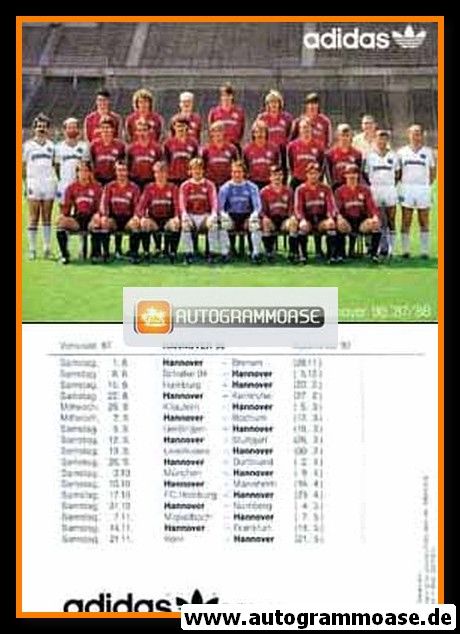 Mannschaftskarte Fussball | Hannover 96 | 1987 Adidas