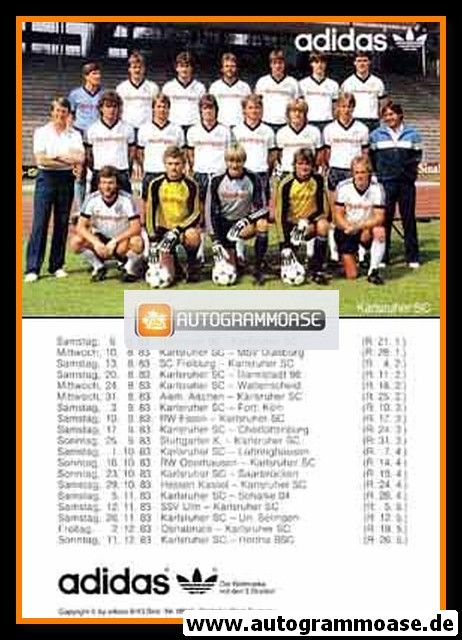 Mannschaftskarte Fussball | Karlsruher SC | 1983 Adidas