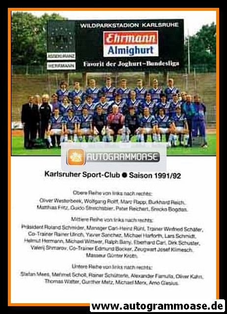 Mannschaftskarte Fussball | Karlsruher SC | 1991
