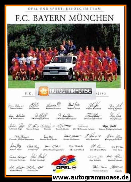Mannschaftskarte Fussball | FC Bayern München | 1992 Opel