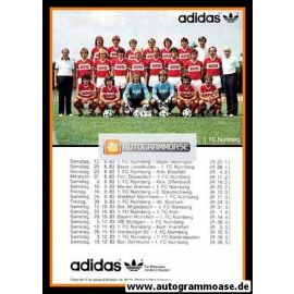 Mannschaftskarte Fussball | 1. FC Nürnberg | 1983 Adidas