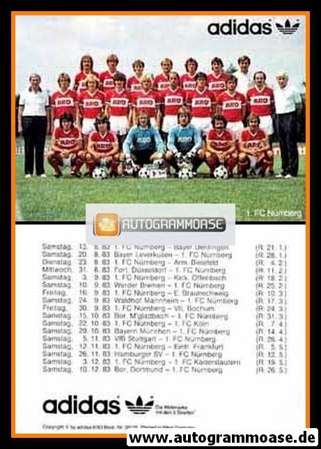 Mannschaftskarte Fussball | 1. FC Nürnberg | 1983 Adidas