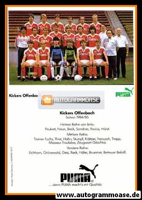 Mannschaftskarte Fussball | Kickers Offenbach | 1984 Puma