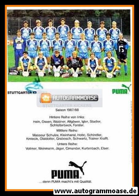 Mannschaftskarte Fussball | Stuttgarter Kickers | 1987 Puma + 5 AG