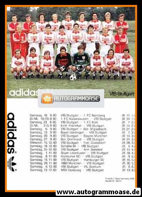 Mannschaftskarte Fussball | VfB Stuttgart | 1980 Adidas