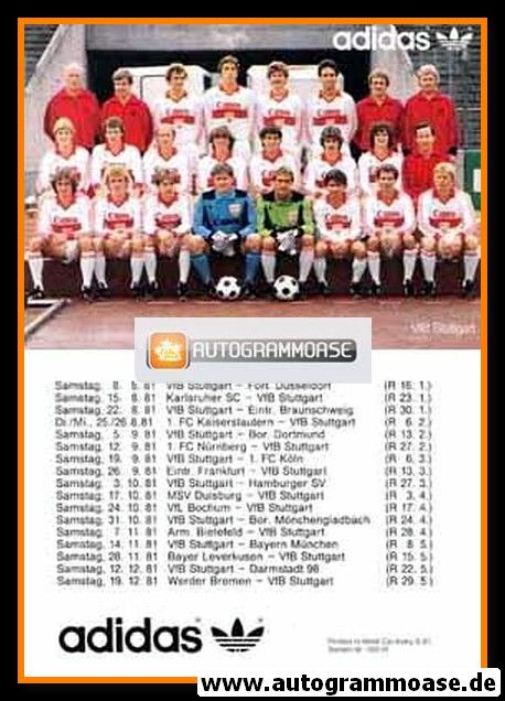 Mannschaftskarte Fussball | VfB Stuttgart | 1981 Adidas