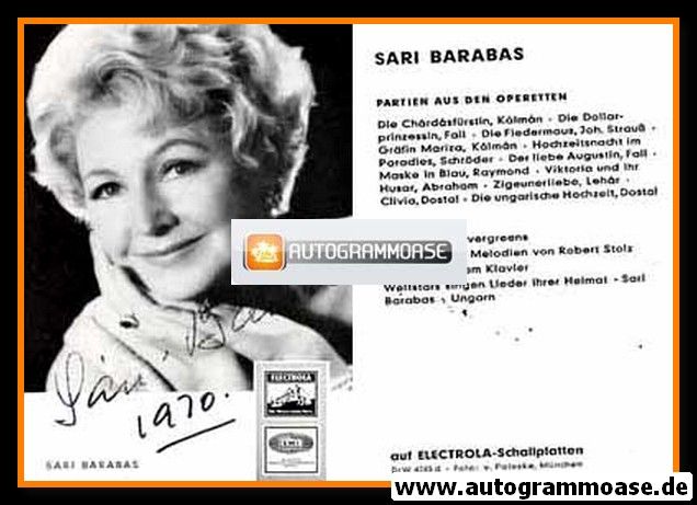 Autogramm Klassik | Sari BARABAS | 1970er (Portrait SW Electrola)