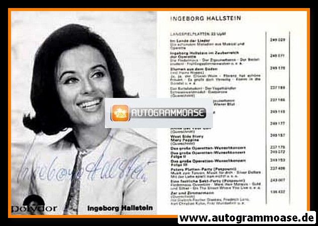 Autogramm Klassik | Ingeborg HALLSTEIN | 1970er "Im Lande Der Lieder" (Portrait SW) Polydor