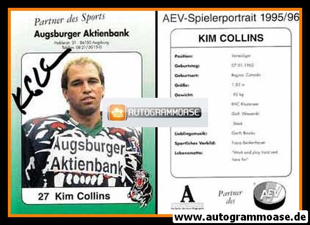 Autogramm Eishockey | Augsburger Panther | 1995 | Kim COLLINS