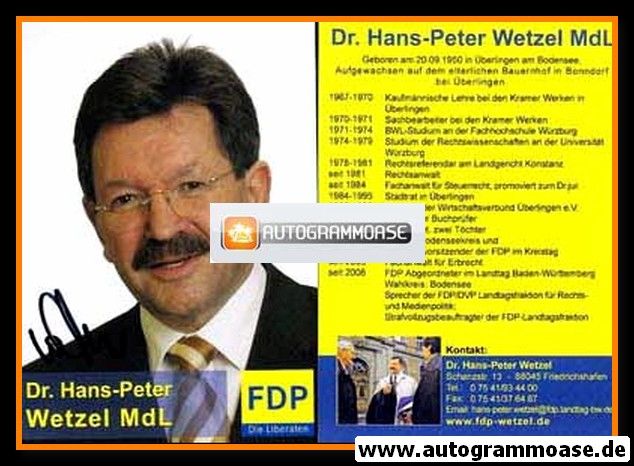 Autogramm Politik | FDP | Hans-Peter WETZEL | 2000er (Lebenslauf)